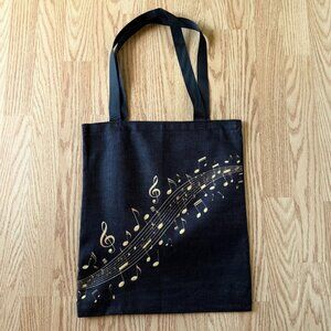 Black Music Notes Tote Bag Reusable Carryall 16 x 14 Inches Durable Polyester